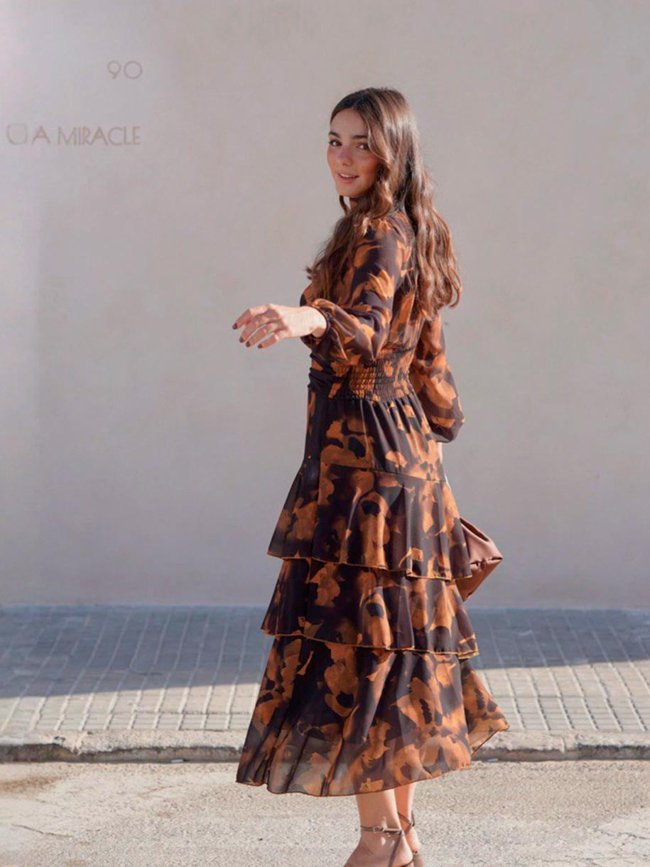 VESTIDO FLORAL VOLANTES CALDERA