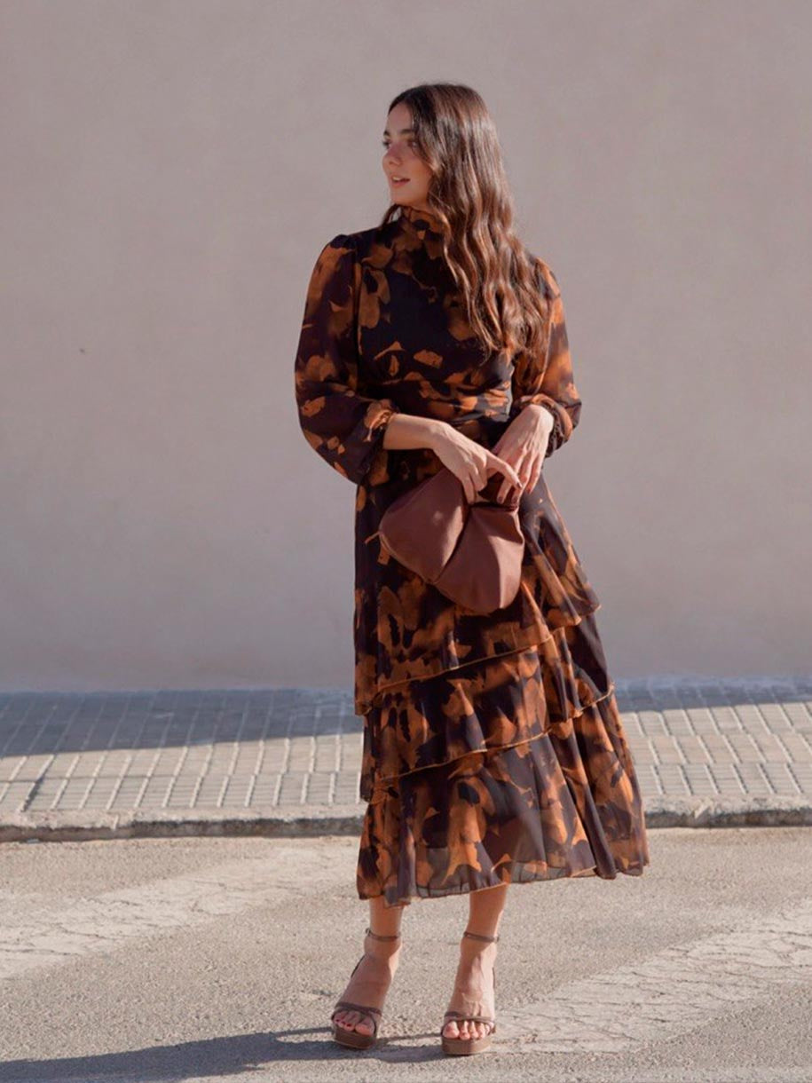 VESTIDO FLORAL VOLANTES CALDERA