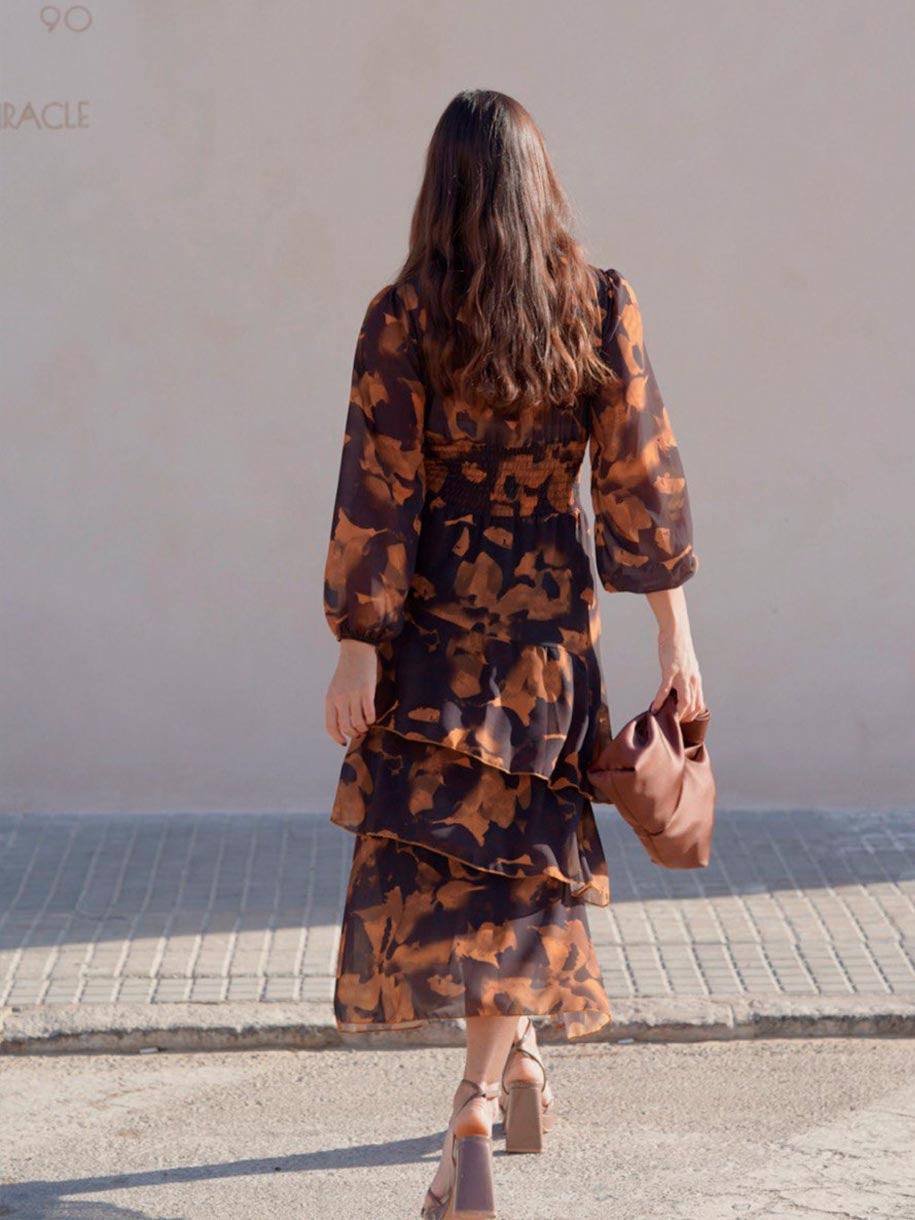 VESTIDO FLORAL VOLANTES CALDERA