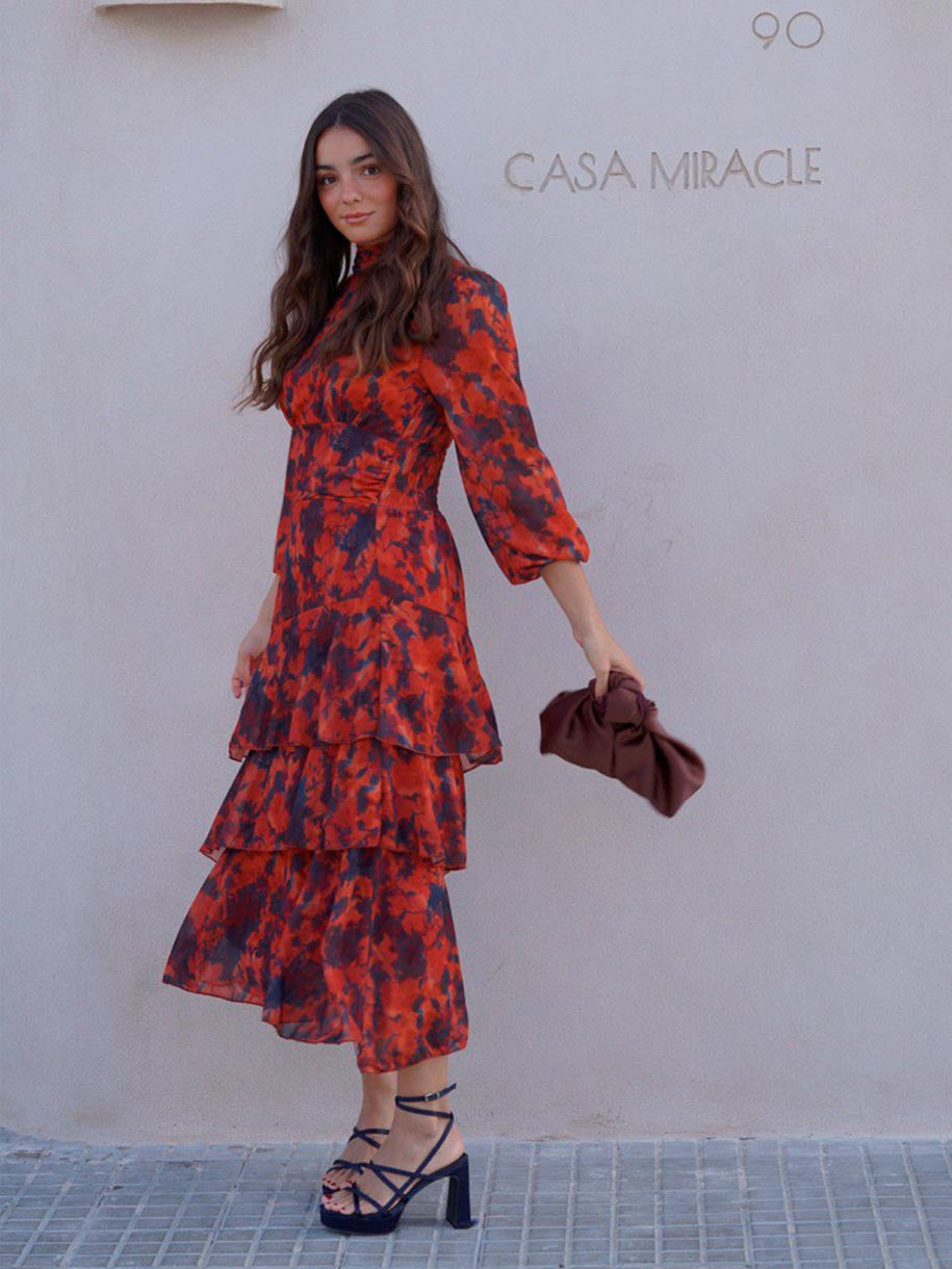 VESTIDO FLORAL VOLANTES ROUGE