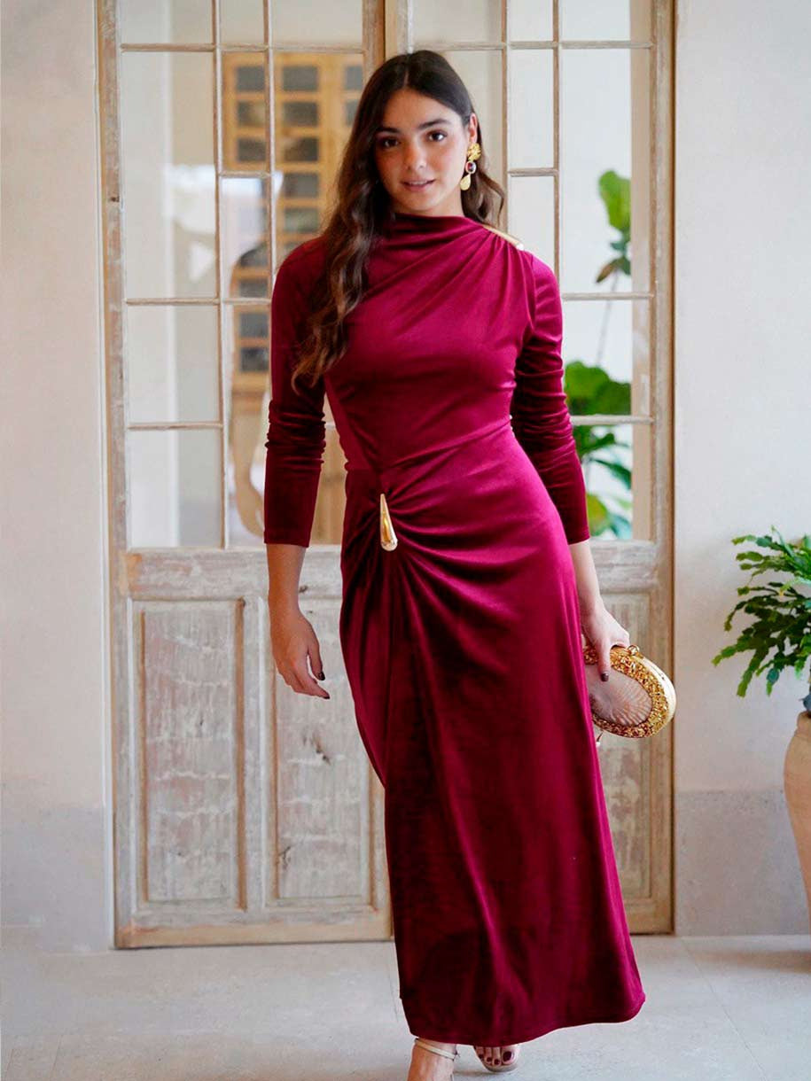 VESTIDO TERCIOPELO APLIQUE LÁGRIMA