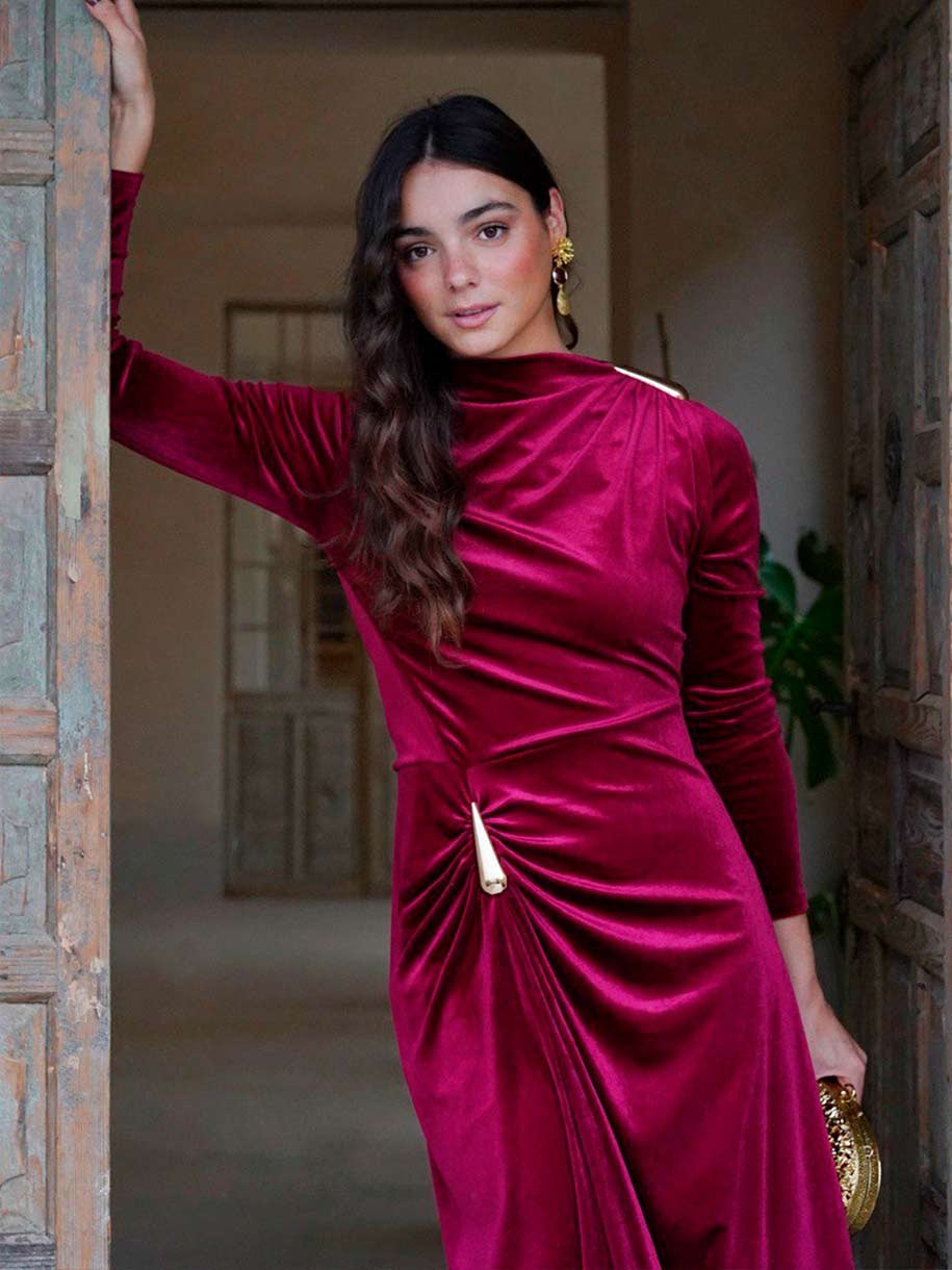 VESTIDO TERCIOPELO APLIQUE LÁGRIMA