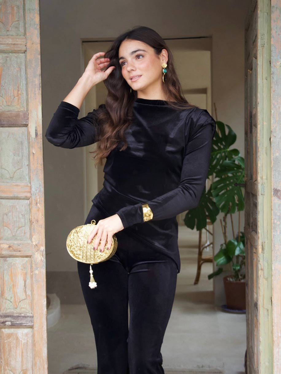 CONJUNTO TERCIOPELO TOP ASIMÉTRICO