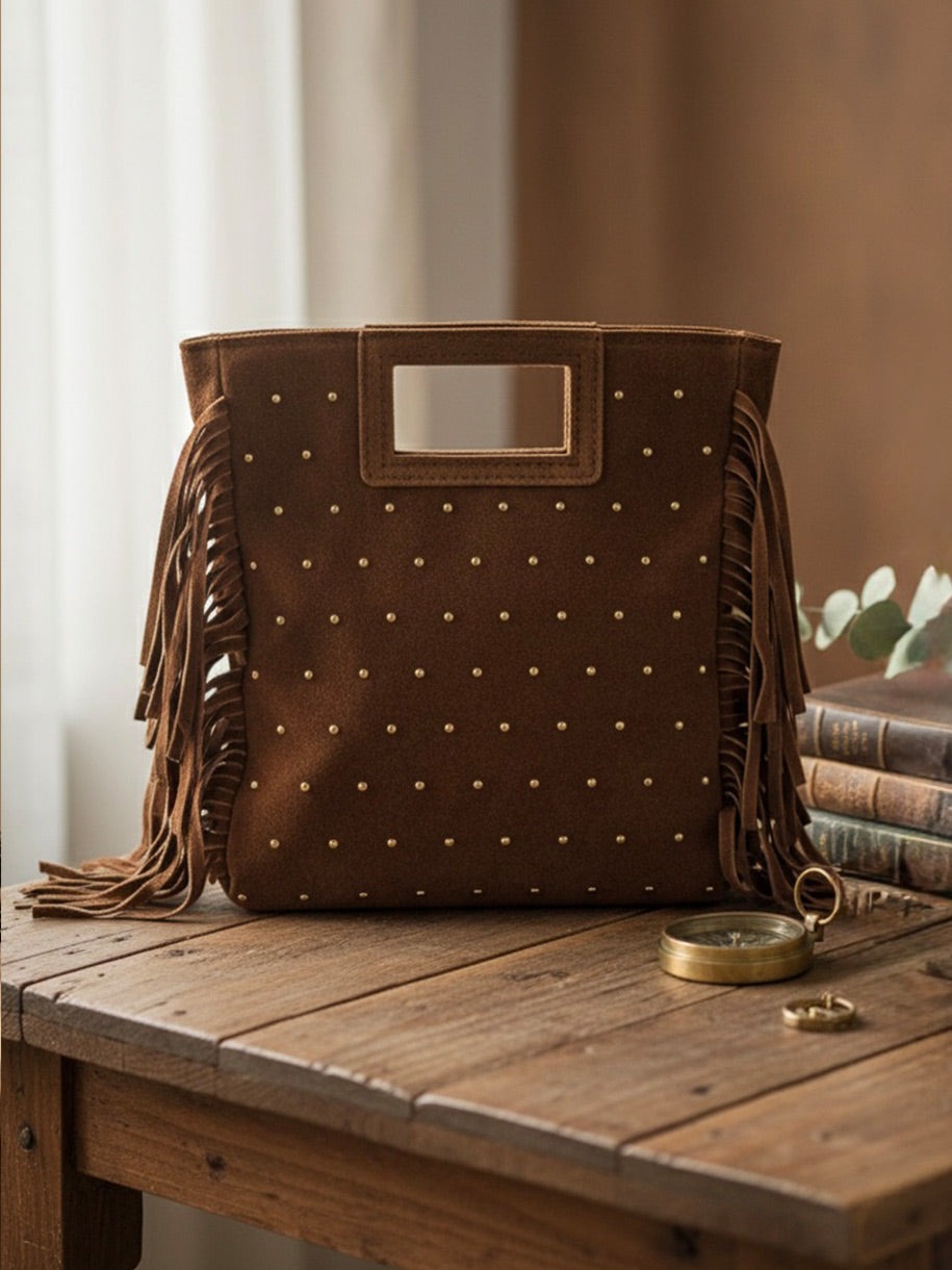 Bolso de flecos de mano con cuerd