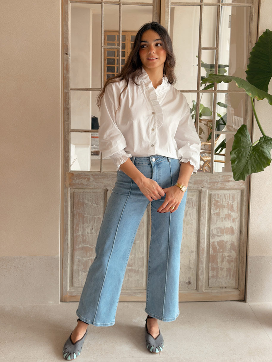 Camisa Blanca con frunce en las mangas