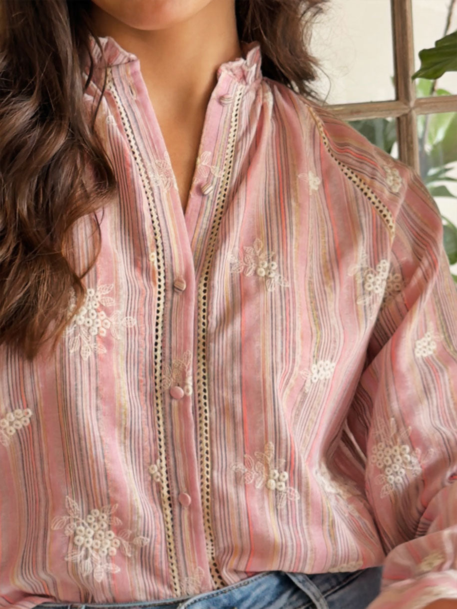 Camisa bordada en color rosa de mujer