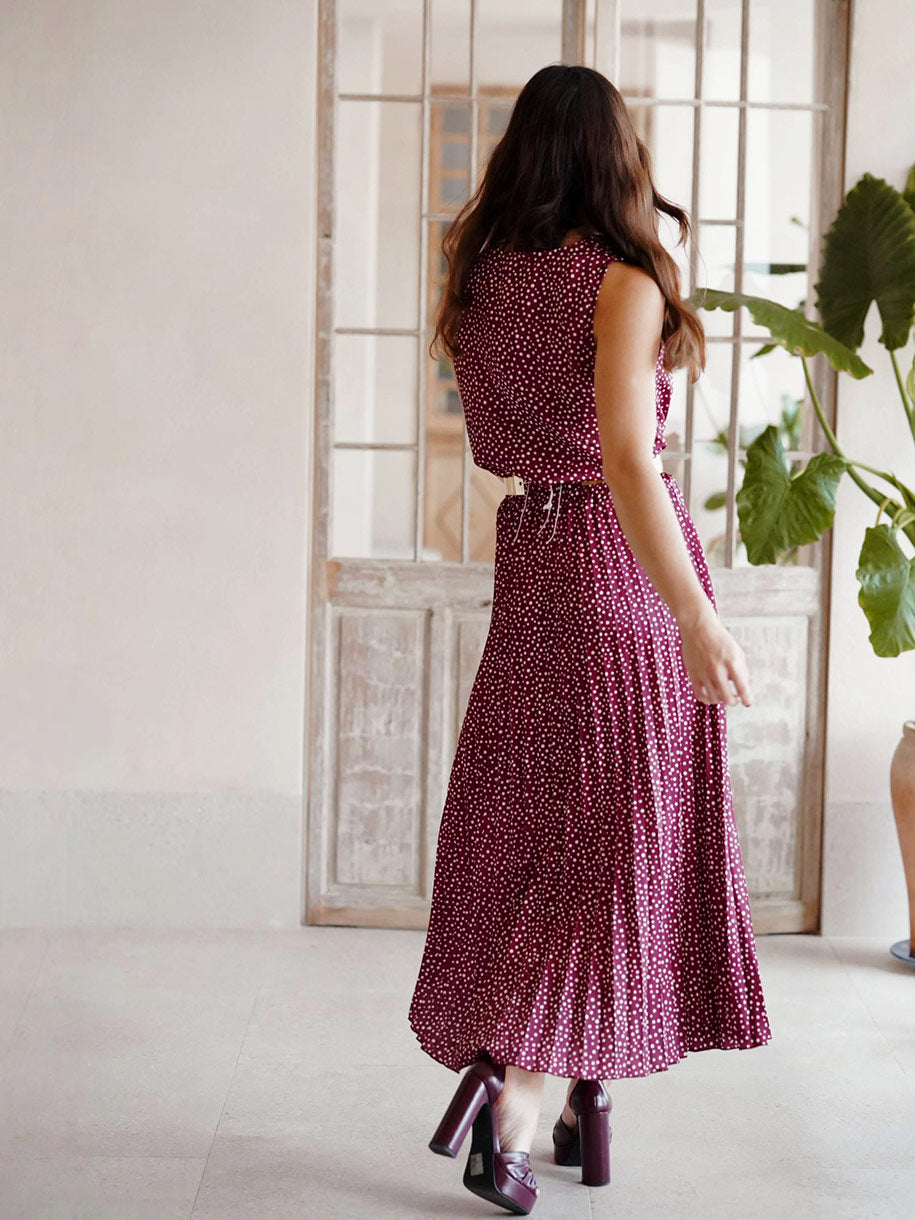 Conjunto con cinturón con estampado de lunares