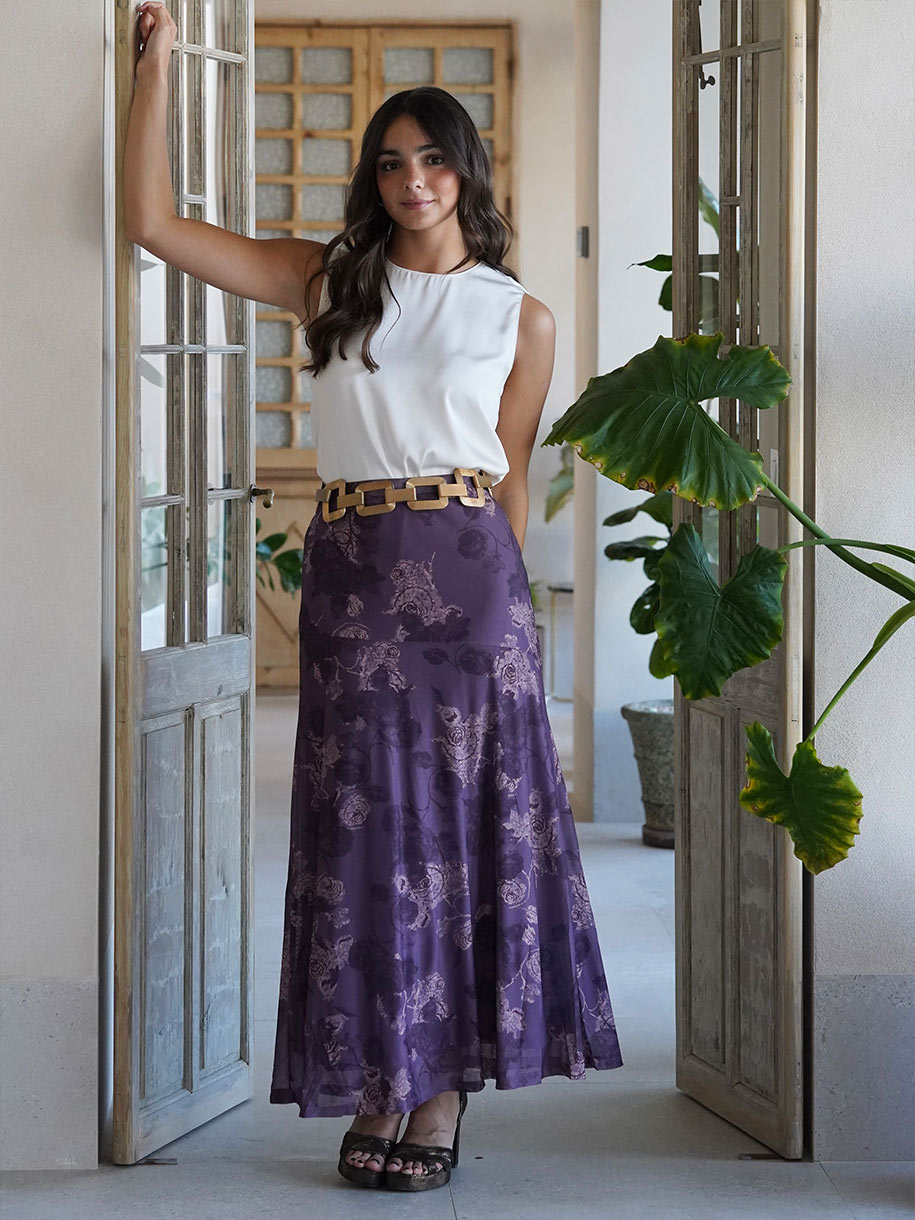 Falda midi en color violeta