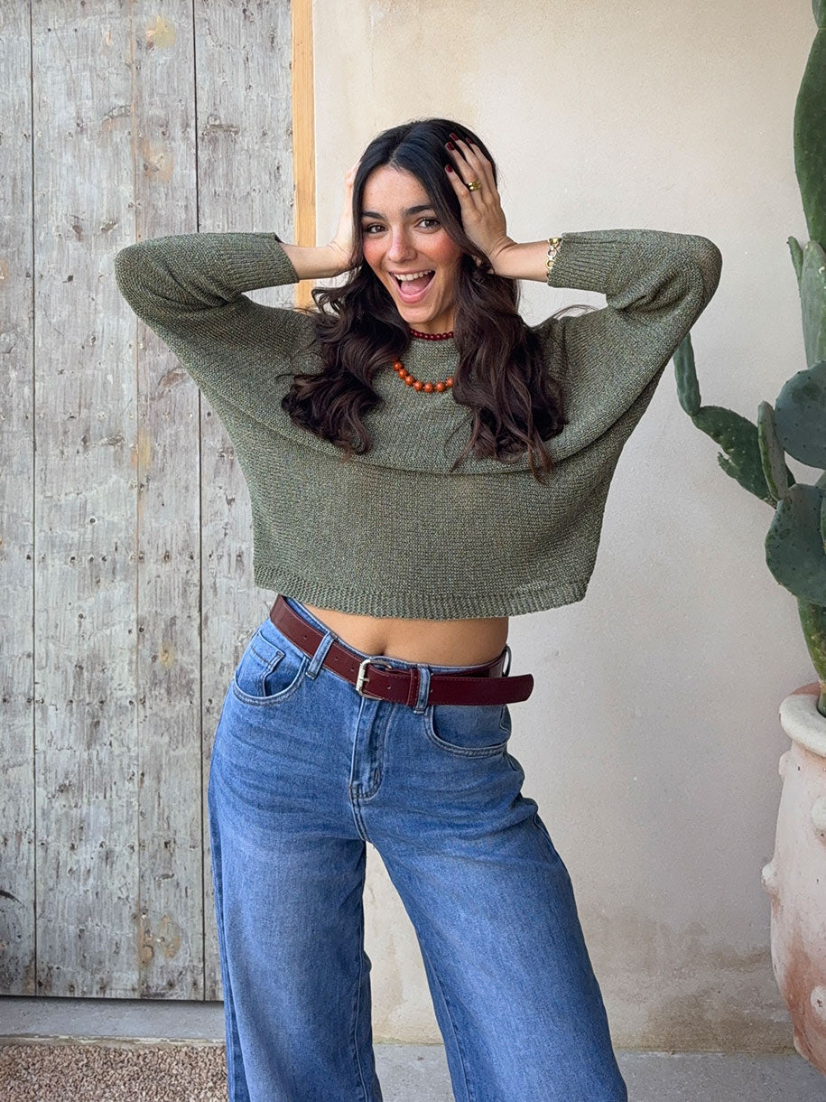 Jersey de mujer con lurex en color verde