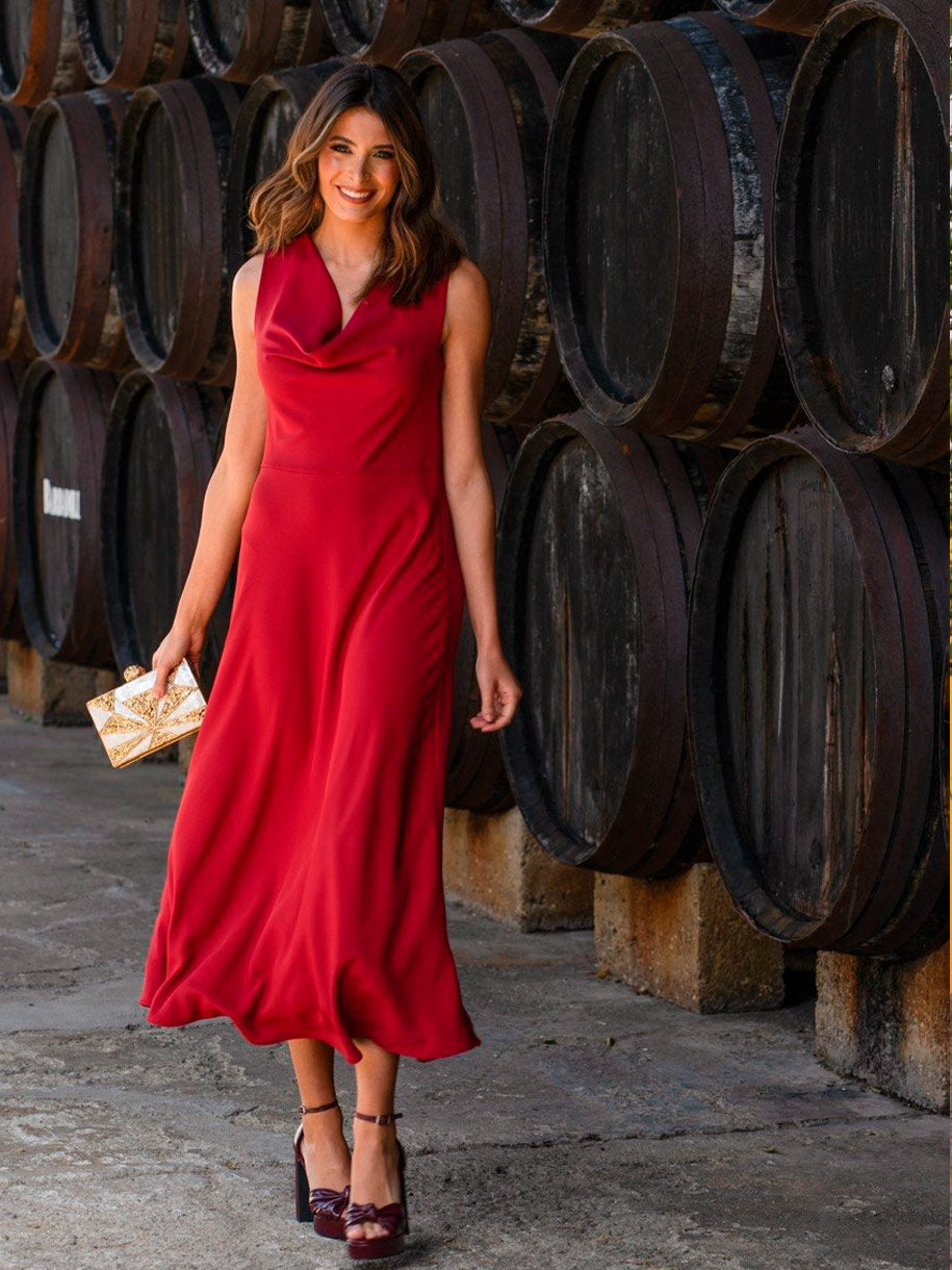 Vestido midi de fiesta rojo