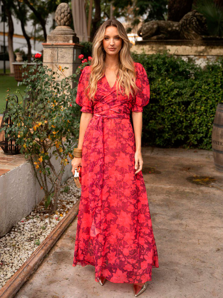 Vestido midi con mangas abullonadas