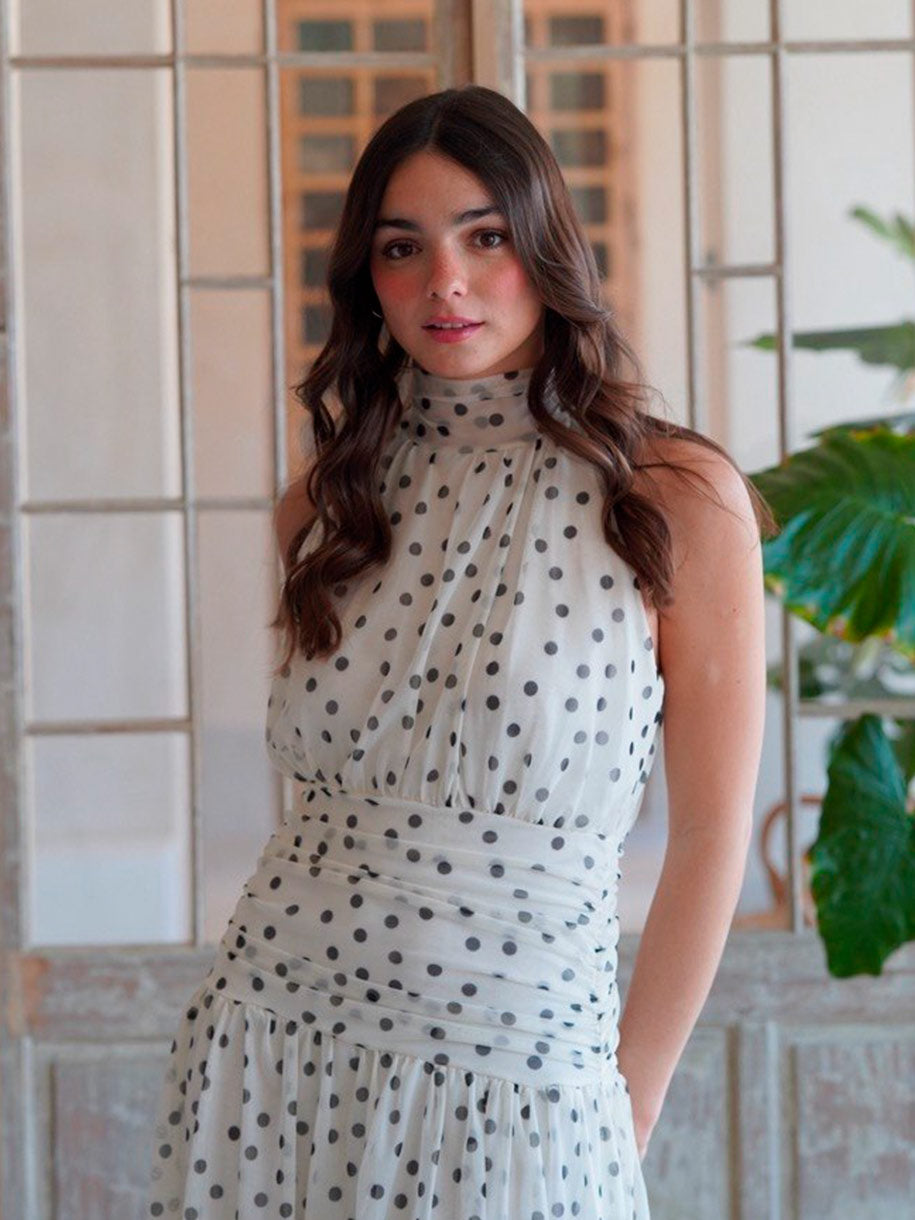 Vestido de cuello halter de lunares