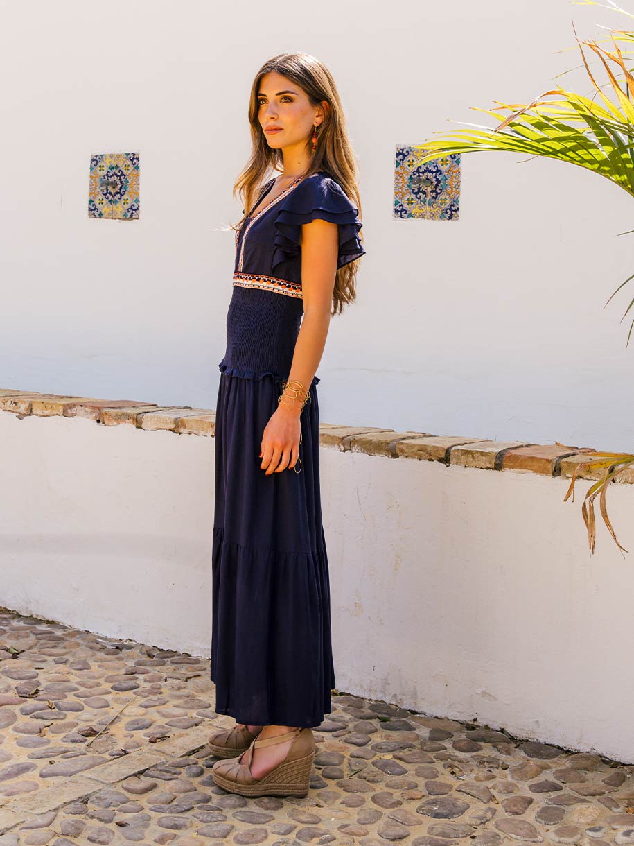 Vestido azul marino con frunce