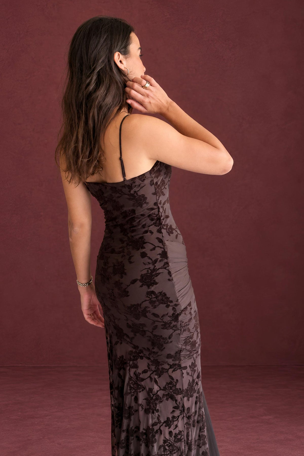 VESTIDO PALABRA DE HONOR TERCIOPELO FLOCADO