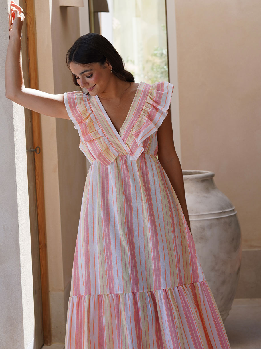 VESTIDO RAYAS VOLANTE NEW