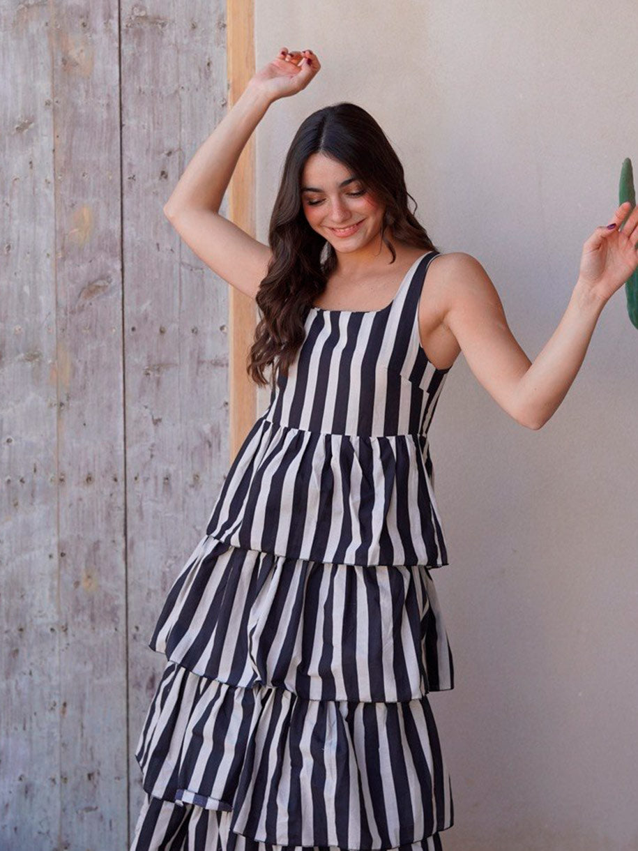 VESTIDO RAYAS VOLANTES