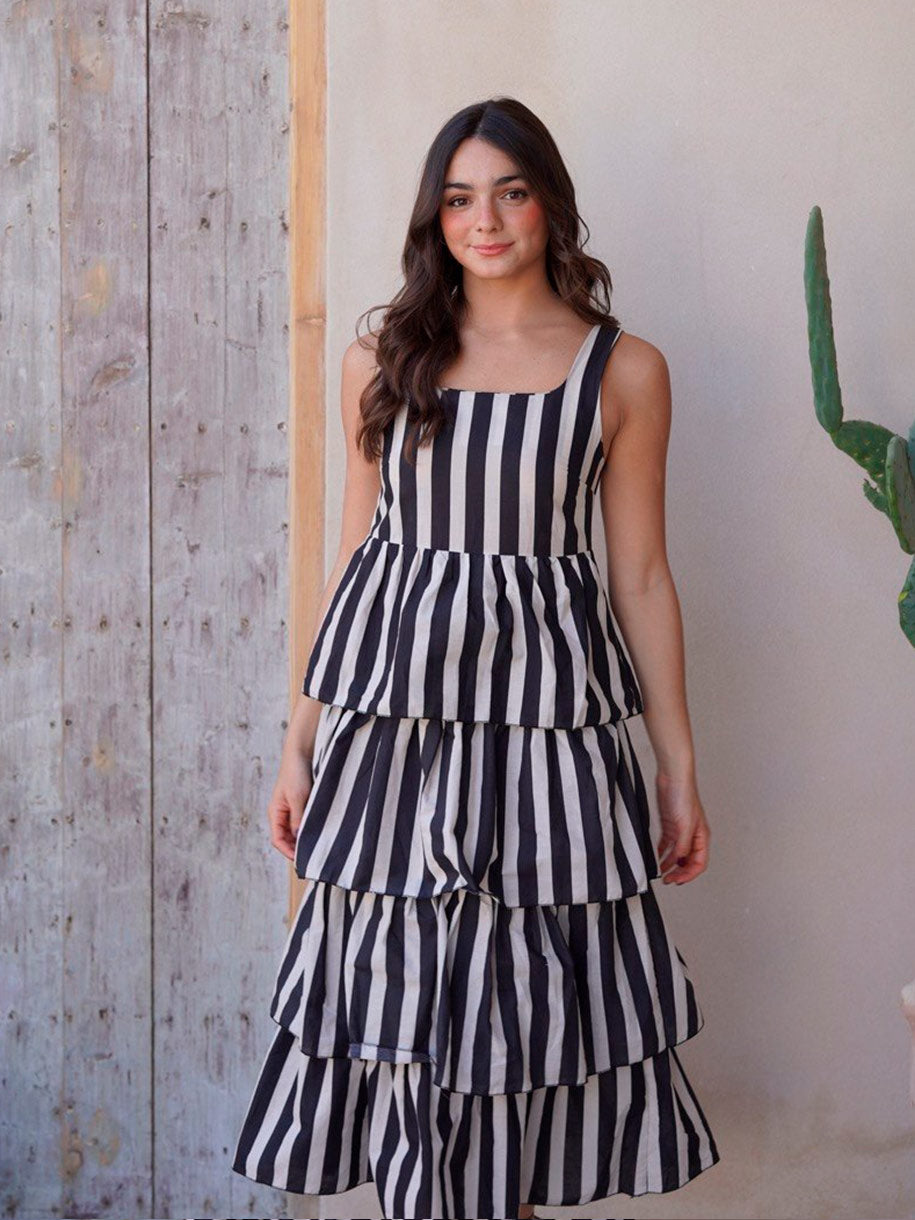 VESTIDO RAYAS VOLANTES