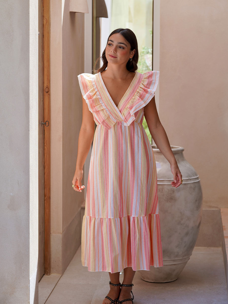 VESTIDO RAYAS VOLANTE NEW